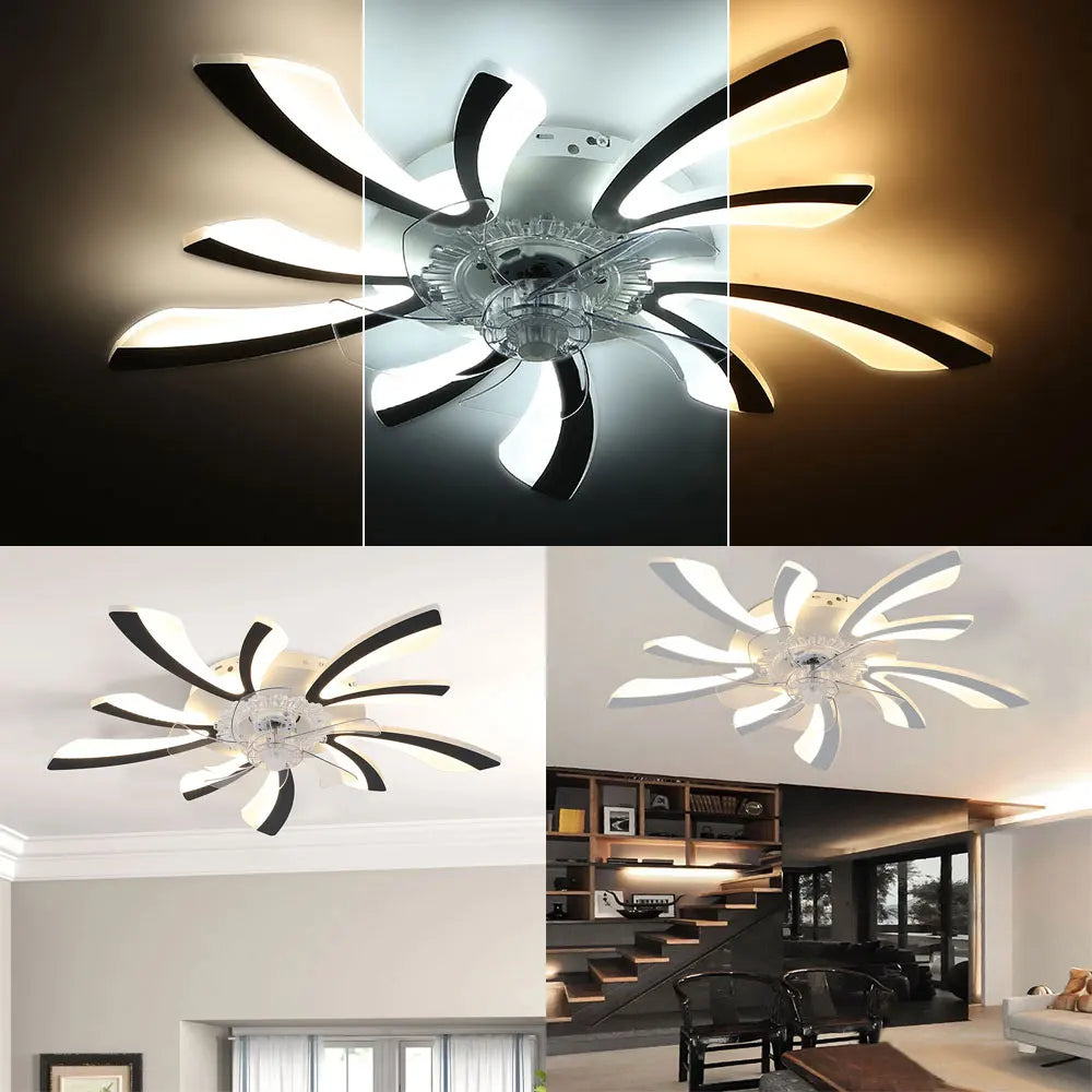 KOMORE 78cm Creative Ceiling Fan with LED Lights with Remote 3 Color temperature 6 Speeds for Office, Living Room, Bedroom