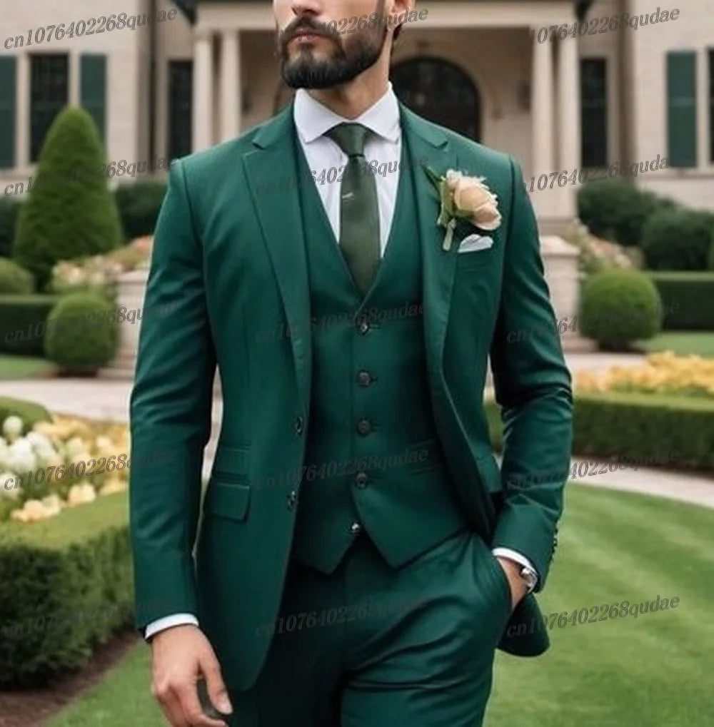 Grey Formal Men Suit Wedding Party Groom Suits Groomsman Male Tuxedos Bridegroom Costume 3 Piece Set Jacket Vest Pant