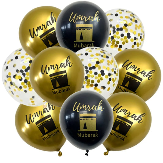 15/20Pcs Black Gold Umrah Mubarak Latex Confetti Balloon Ramadan Kareem Decor Eid Mubarak Islamic Muslim Festival Party Supplies