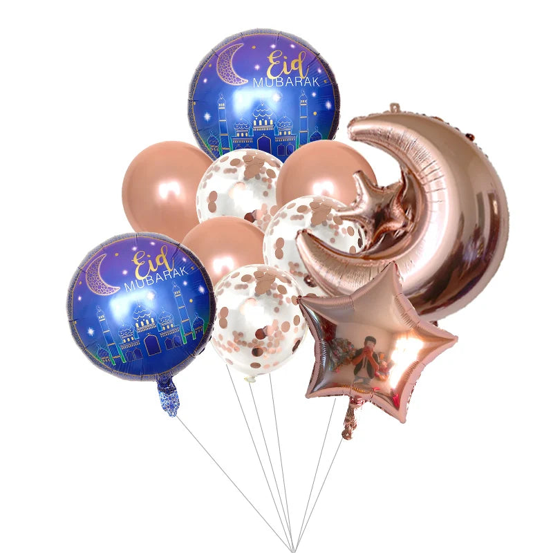Eid Mubarak Balloons 2024 Ramadan Decorations for Home Moon Star Foil Balloon Muslim Aid Moubarak Kareem Festival Party Supplies