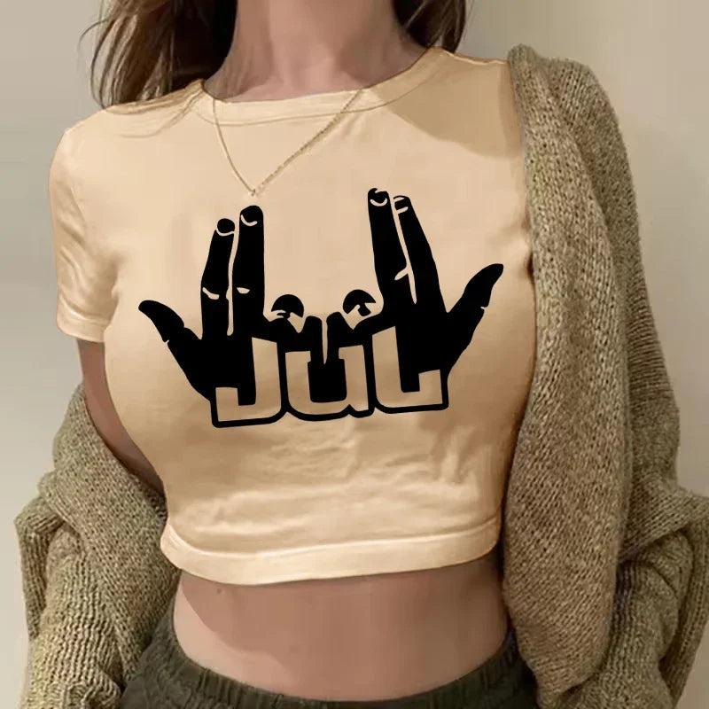 Maillot Jul Cropped Tee Shirt Girl Harajuku Gothic Sexy T-shirt Women Funny Summer Tshirt Graphic Y2k Crop Tops Clothing Female