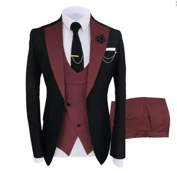New Costume Homme Popular Clothing Luxury Party Stage Men's Suit Groomsmen Regular Fit Tuxedo 3 Peice Set Jacket+Trousers+Vest