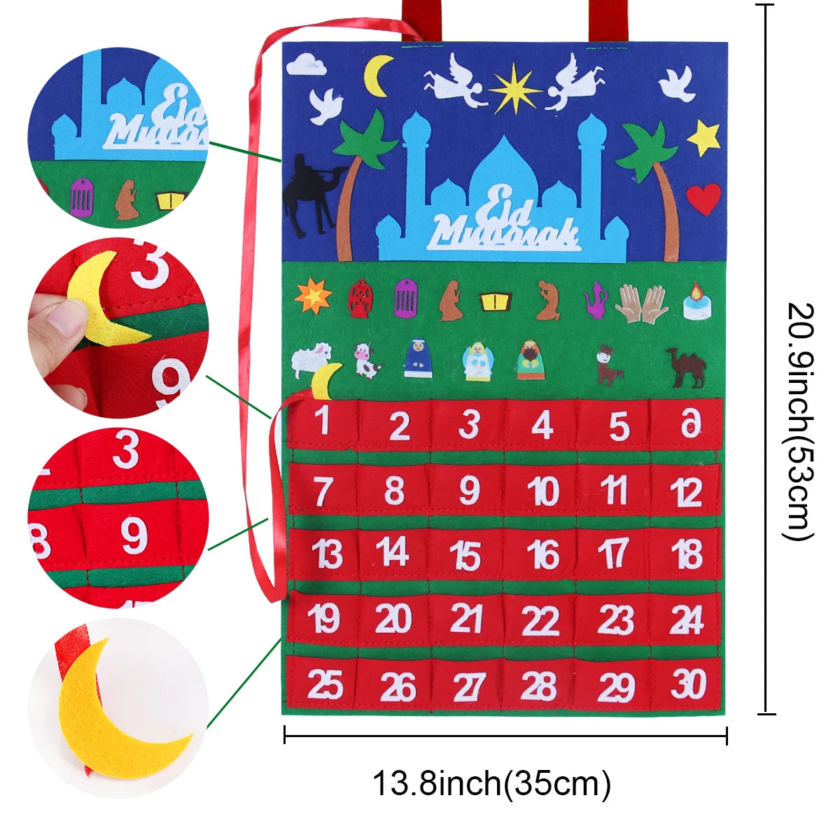 Eid Mubarak DIY Felt Calendar Countdown Ramadan Decoration For Home Kids Gifts Islamic Muslim Party Decor Eid Ramadan Kareem