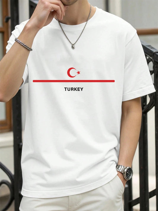 Turkey National Flag Printed Men T Shirts Hip Hop All-Match T-Shirt Cotton Summer Clothes Casual Oversize Trendy Sportswear