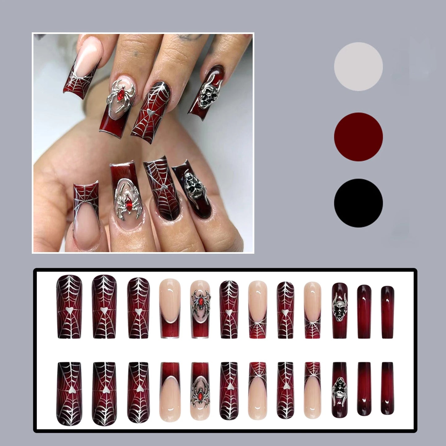 24 pièces ongles manucure Spider Halloween