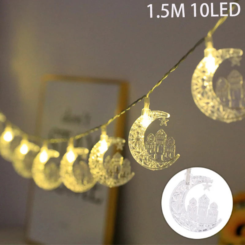 EID Mubarak Moon Star LED String Lights Battery Operated Ramadan Kareem Decoration for Home Islam Muslim Festival Party Supplies