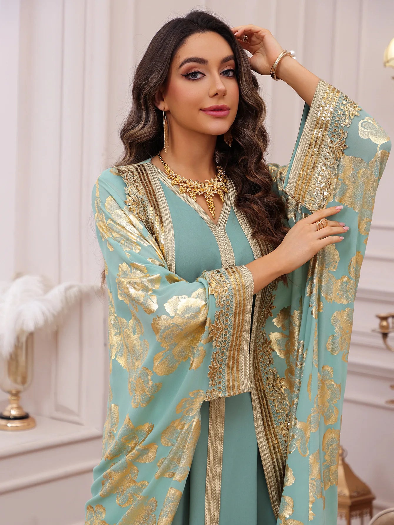 Eid Muslim Party Dress for Women Abaya with Inner Dress 2 Piece Set Jalabiya Ramadan Abayas Robe Caftan Vestidos Largos Kebaya
