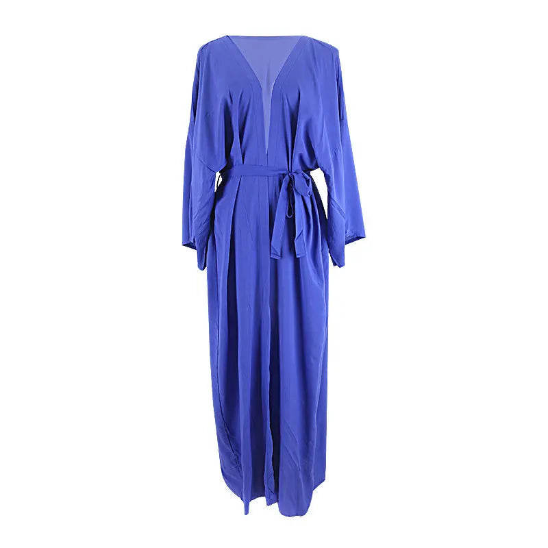 5 Colors Solid Bikini Cover-ups Long Kimono Sexy Belted Summer Wrap Dress Women Beach Wear Cover Up Cardigan Robe De Plage