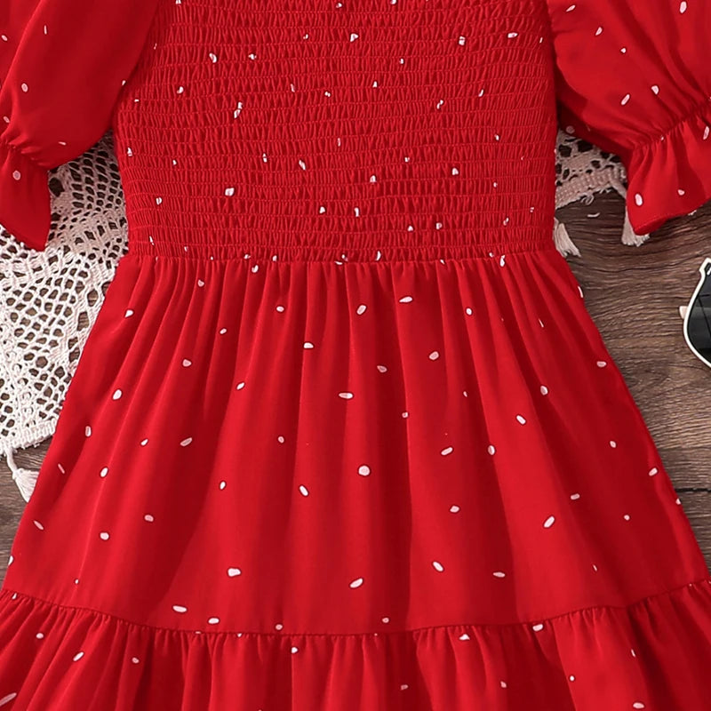 Elegant Square Neck Puff Sleeve Long Dress for 8-12 Year Old Girls Summer Sweet Ladylike Style Perfect for Valentine's Day