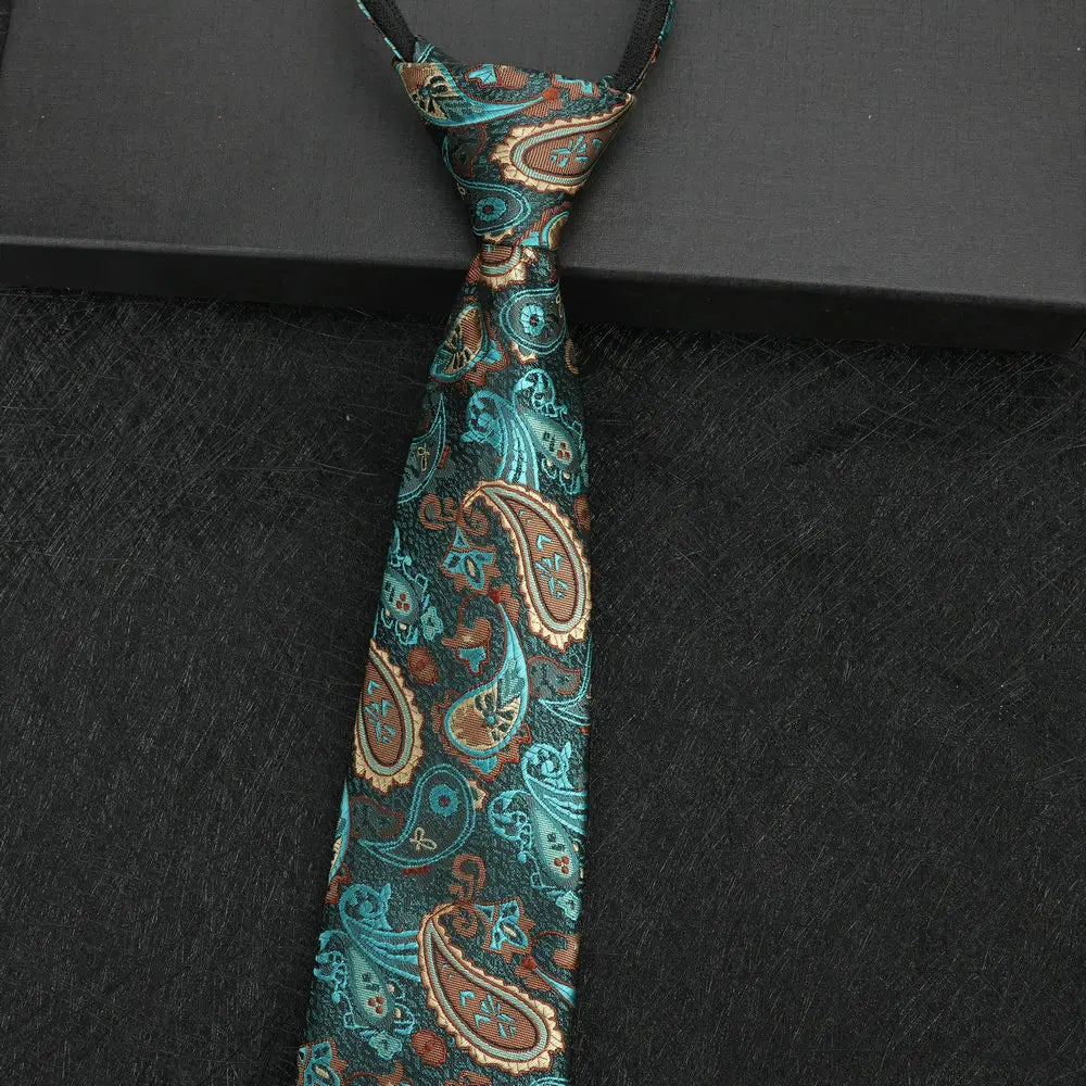 NEW Paisley Zipper Ties for Men 8CM Neck Tie Solid Striped Polka Dots Silk Neckties Men's Wedding Zipper Tie Blue Lazy Ties