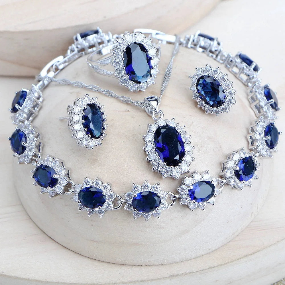 925 Sterling Silver Bridal Jewelry Sets Zircon Ladies Jewellery Wedding Rings Earrings Pendant Bracelets Necklace Set For Women