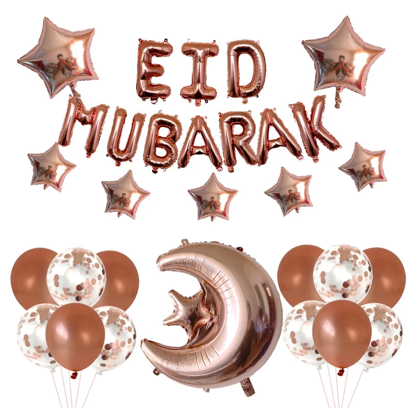 Eid Mubarak Balloons 2024 Ramadan Decorations for Home Moon Star Foil Balloon Muslim Aid Moubarak Kareem Festival Party Supplies