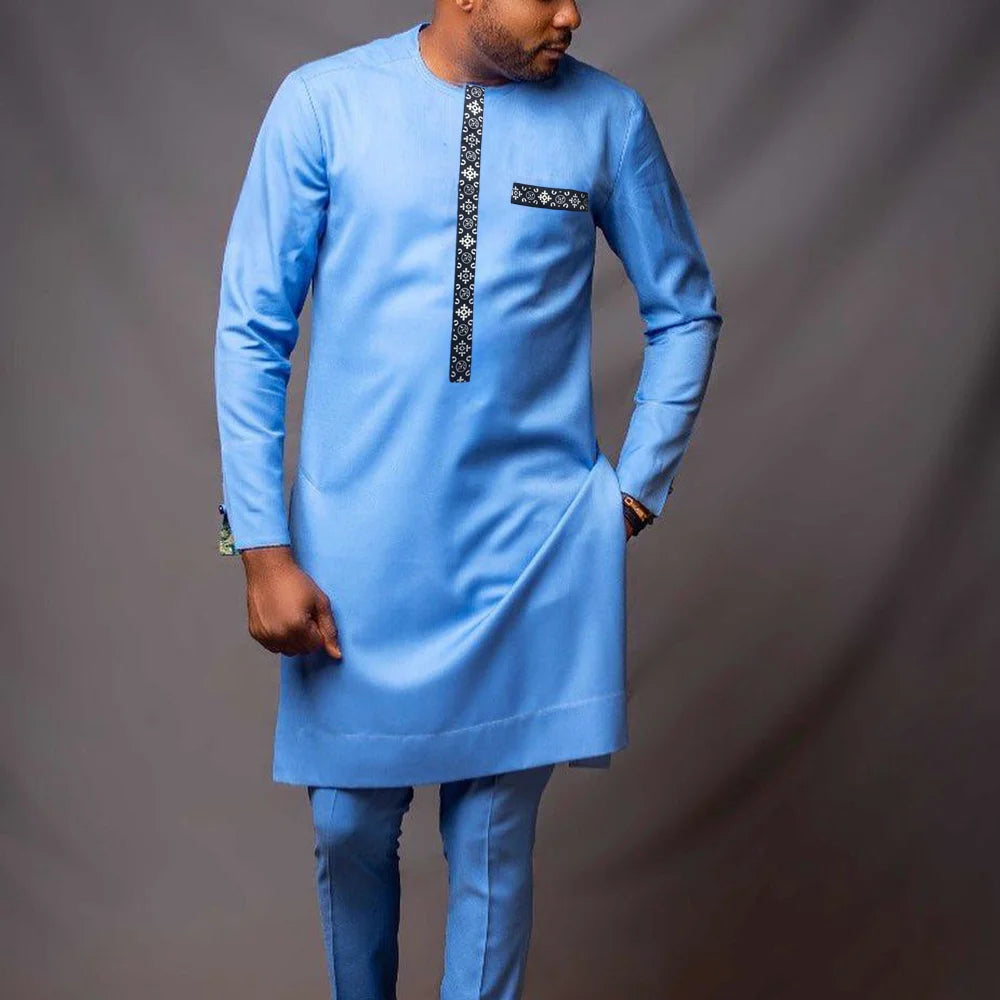 Kaftan Mens Designer Clothes Embroidered Tops And Trousers With Pockets Elegant Suits for Men African Casual 2 Pcs Suit Outfits