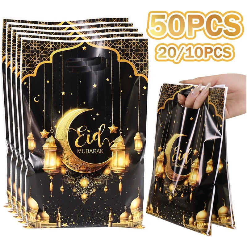 10/20/50pcs Eid Mubarak Decoration Gift Bags Ramadan Kareem Candy Bags Cookie Packaging Islamic Muslim Eid Al Fitr Party Bags