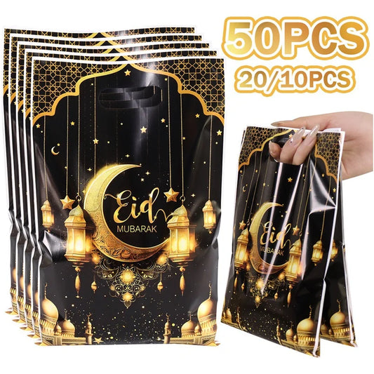 10/20/50pcs Eid Mubarak Decoration Gift Bags Ramadan Kareem Candy Bags Cookie Packaging Islamic Muslim Eid Al Fitr Party Bags