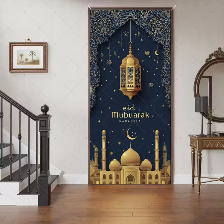 Ramadan Eid Door Cover Backdrop Supplies Moon Mosque Background Islamic Muslim Festival Theme Party Decoration Photography Props