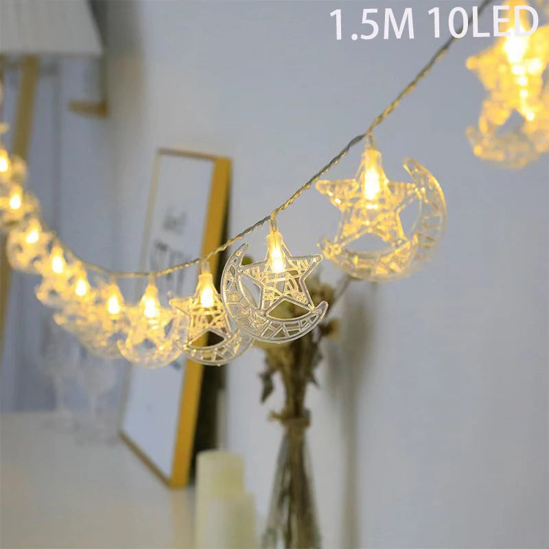 EID Mubarak Moon Star LED String Lights Battery Operated Ramadan Kareem Decoration for Home Islam Muslim Festival Party Supplies