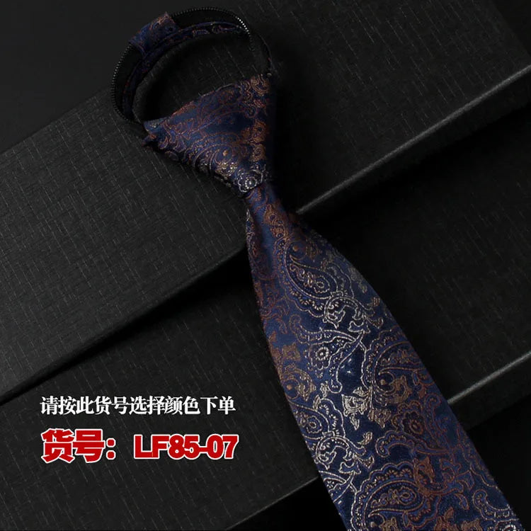 NEW Paisley Zipper Ties for Men 8CM Neck Tie Solid Striped Polka Dots Silk Neckties Men's Wedding Zipper Tie Blue Lazy Ties