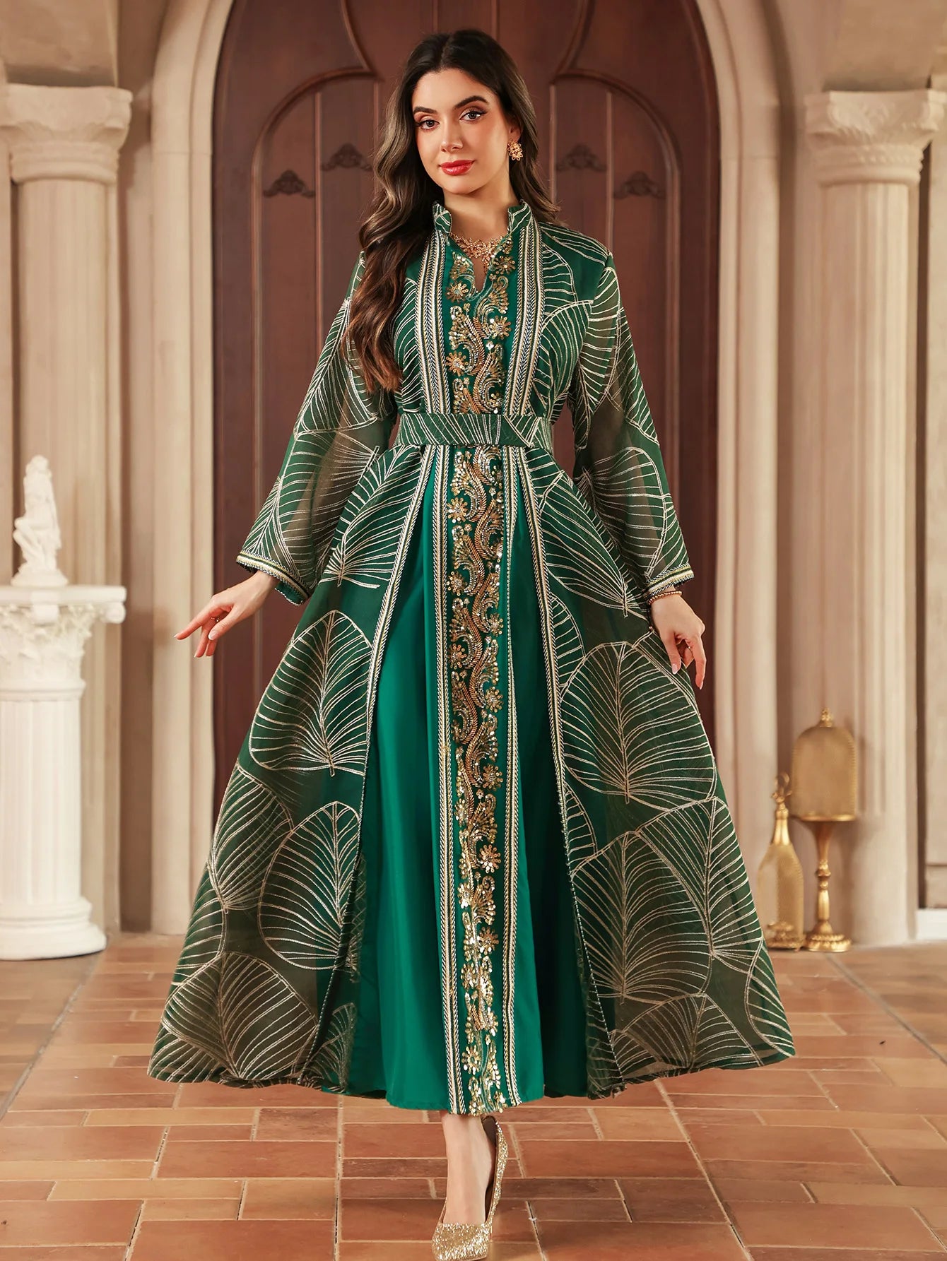 Eid Muslim Party Dress for Women Abaya with Inner Dress 2 Piece Set Jalabiya Ramadan Abayas Robe Caftan Vestidos Largos 2024