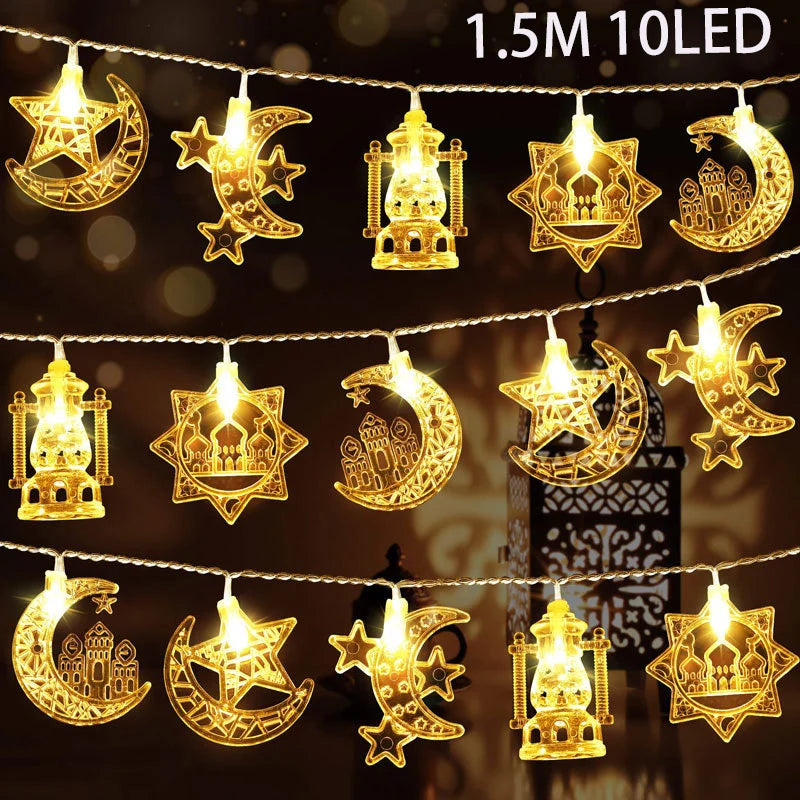 EID Mubarak Moon Star LED String Lights Battery Operated Ramadan Kareem Decoration for Home Islam Muslim Festival Party Supplies
