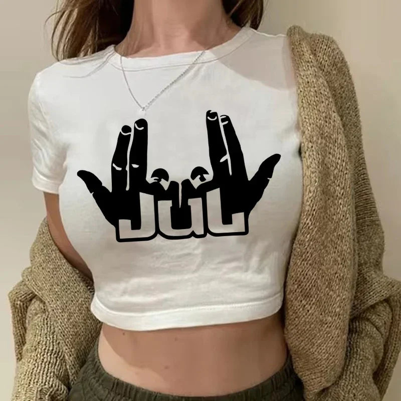 Maillot Jul Cropped Tee Shirt Girl Harajuku Gothic Sexy T-shirt Women Funny Summer Tshirt Graphic Y2k Crop Tops Clothing Female