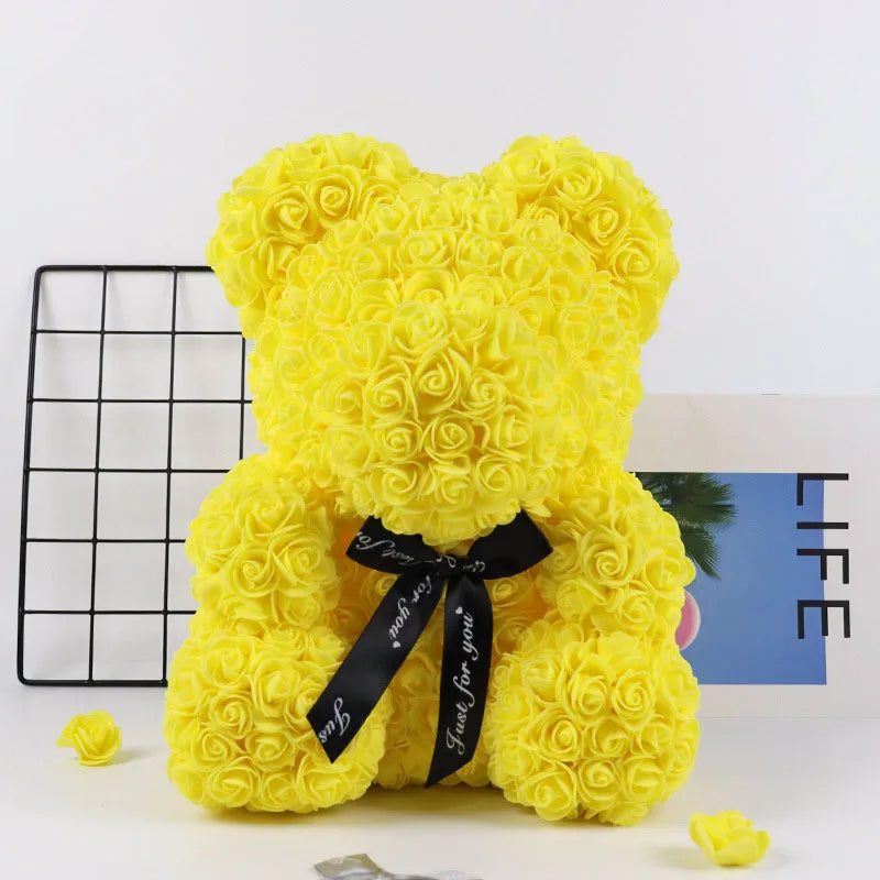 Immortal Rose Bear, Creative Simulation Flower, Mother‘s Day,’Wedding, Valentine's Day Gift, New Year Gift for Girlfriend, 18cm