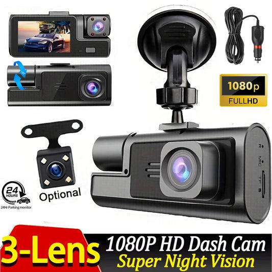Camera de recul pour voiture 3 Chaînes  enregistreur  camera DVR 1080P Night Vision 24h Parking avec son support - Style accessories 