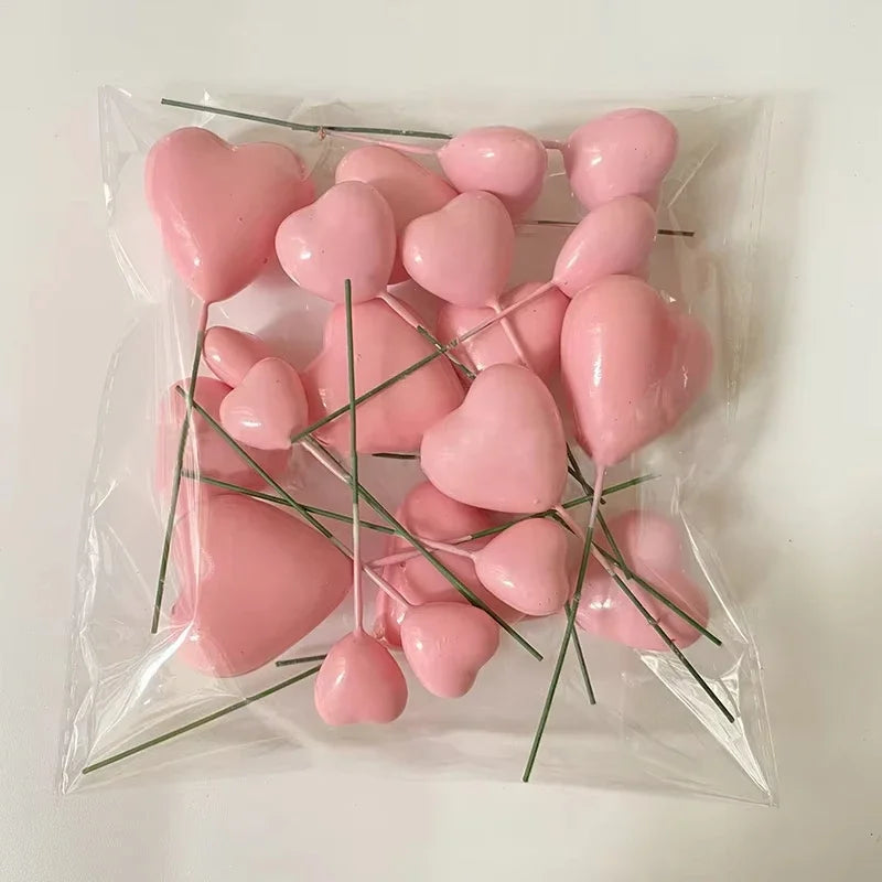 20pcs Mix Size Red Heart Cake Toppers Valentine's Day Resin Love Cupcake Flag For Wedding Engagement Party Cake Balls Decoration