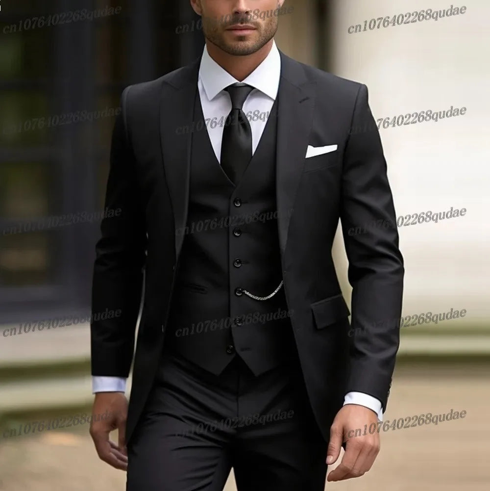 Grey Formal Men Suit Wedding Party Groom Suits Groomsman Male Tuxedos Bridegroom Costume 3 Piece Set Jacket Vest Pant
