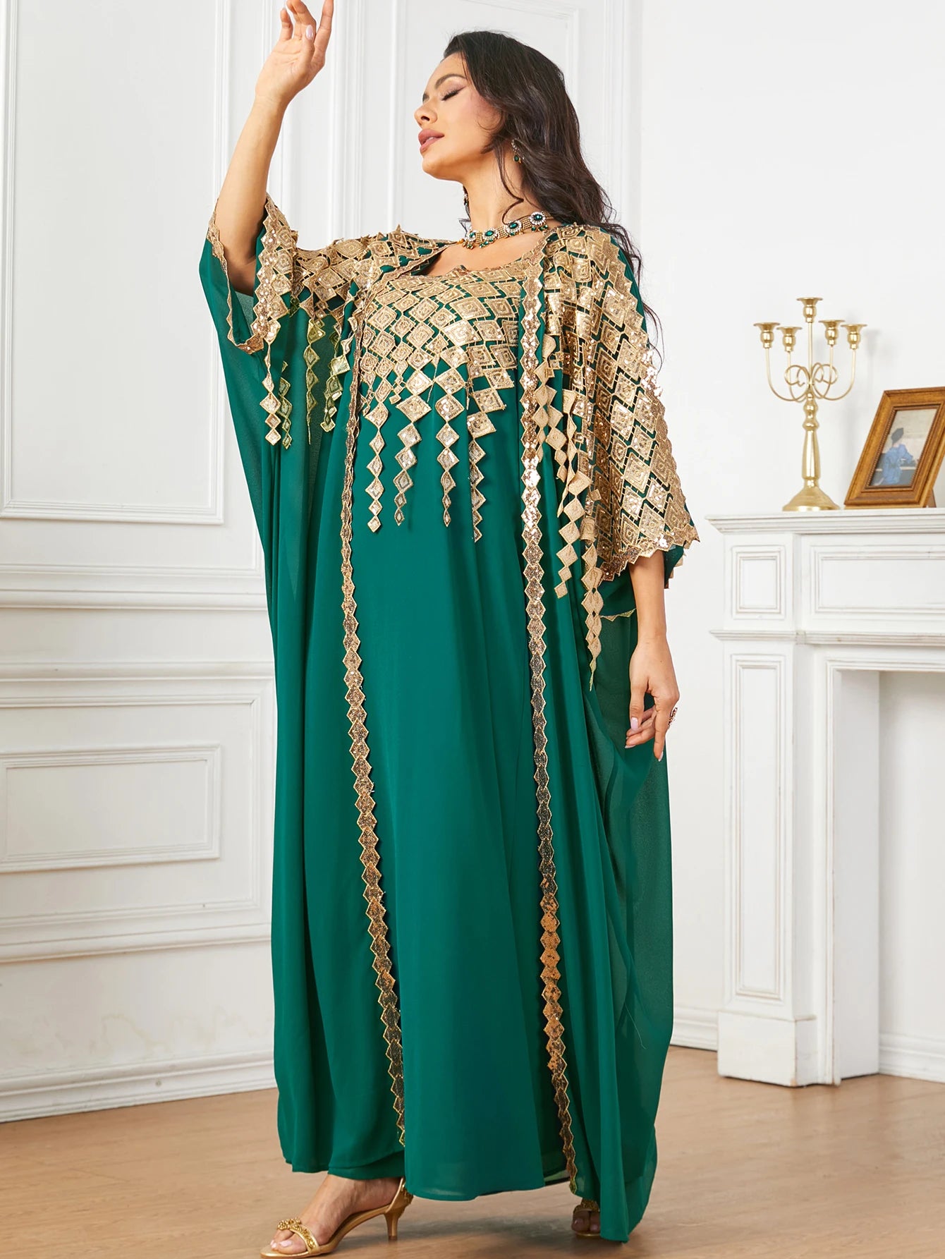 Eid Muslim Party Dress for Women Abaya with Inner Dress 2 Piece Set Jalabiya Ramadan Abayas Robe Caftan Vestidos Largos 2024