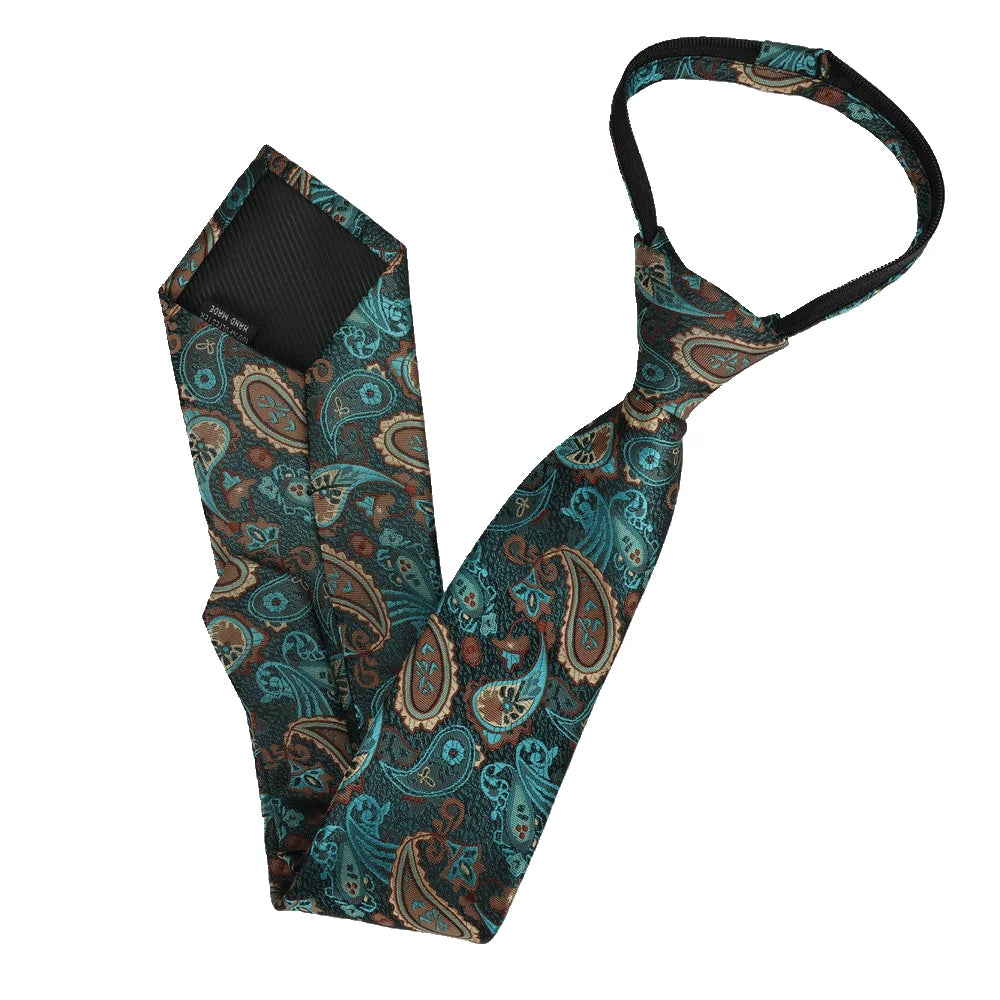NEW Paisley Zipper Ties for Men 8CM Neck Tie Solid Striped Polka Dots Silk Neckties Men's Wedding Zipper Tie Blue Lazy Ties