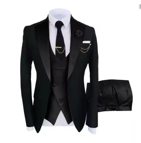New Costume Homme Popular Clothing Luxury Party Stage Men's Suit Groomsmen Regular Fit Tuxedo 3 Peice Set Jacket+Trousers+Vest