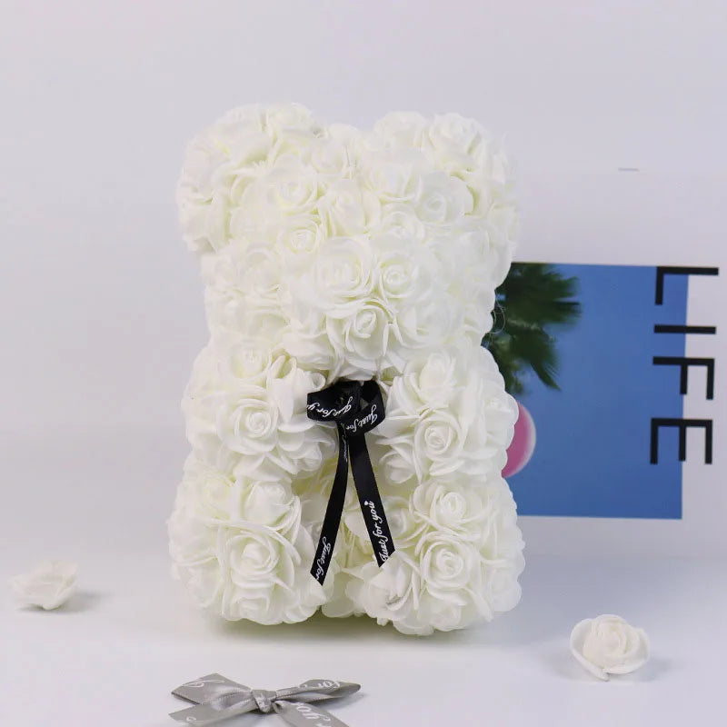 Immortal Rose Bear, Creative Simulation Flower, Mother‘s Day,’Wedding, Valentine's Day Gift, New Year Gift for Girlfriend, 18cm