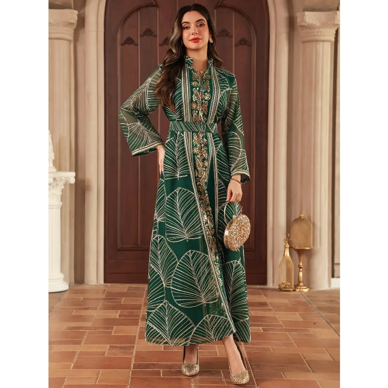 Eid Muslim Party Dress for Women Abaya with Inner Dress 2 Piece Set Jalabiya Ramadan Abayas Robe Caftan Vestidos Largos 2024