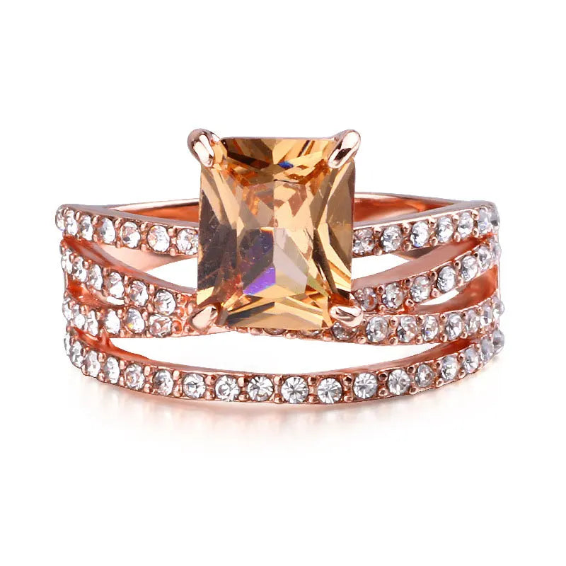 2025 Fashion Women Rings Statement Wedding Jewelry Valentine's Day Gift Cute Multilayer Square Rhinestones Zircon Ring for Women