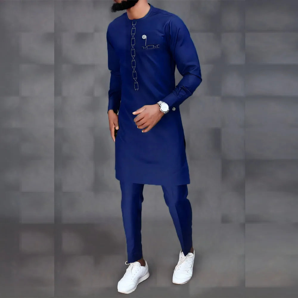 Kaftan Mens Designer Clothes Embroidered Tops And Trousers With Pockets Elegant Suits for Men African Casual 2 Pcs Suit Outfits