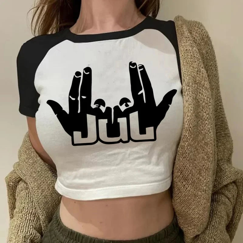 Maillot Jul Cropped Tee Shirt Girl Harajuku Gothic Sexy T-shirt Women Funny Summer Tshirt Graphic Y2k Crop Tops Clothing Female