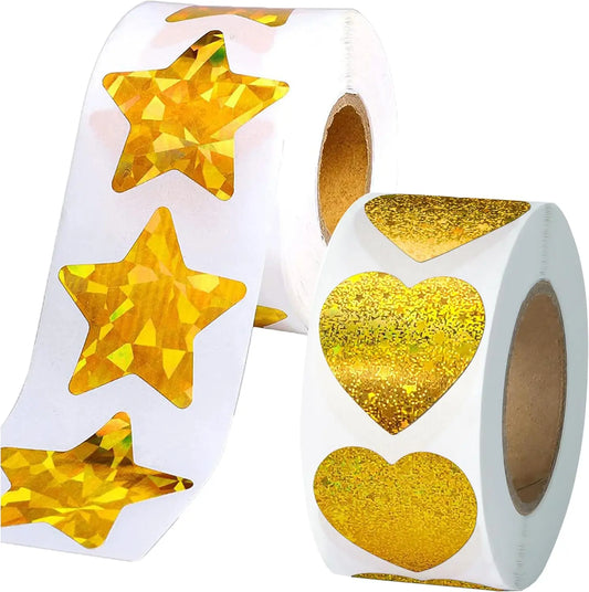 500Pcs Gold Laser Heart Sticker 1" Love Shape Labels for Valentine's Day, Envelopes, Wedding, Crafting,Gift,Award Charts