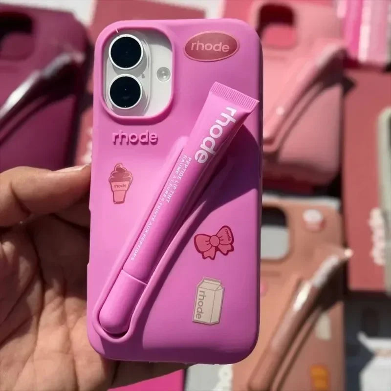 Rhode coque en silicone avec support lipstick pour iPhone 16 16E 15 14 13 12 11 pro max plus - Style accessories 