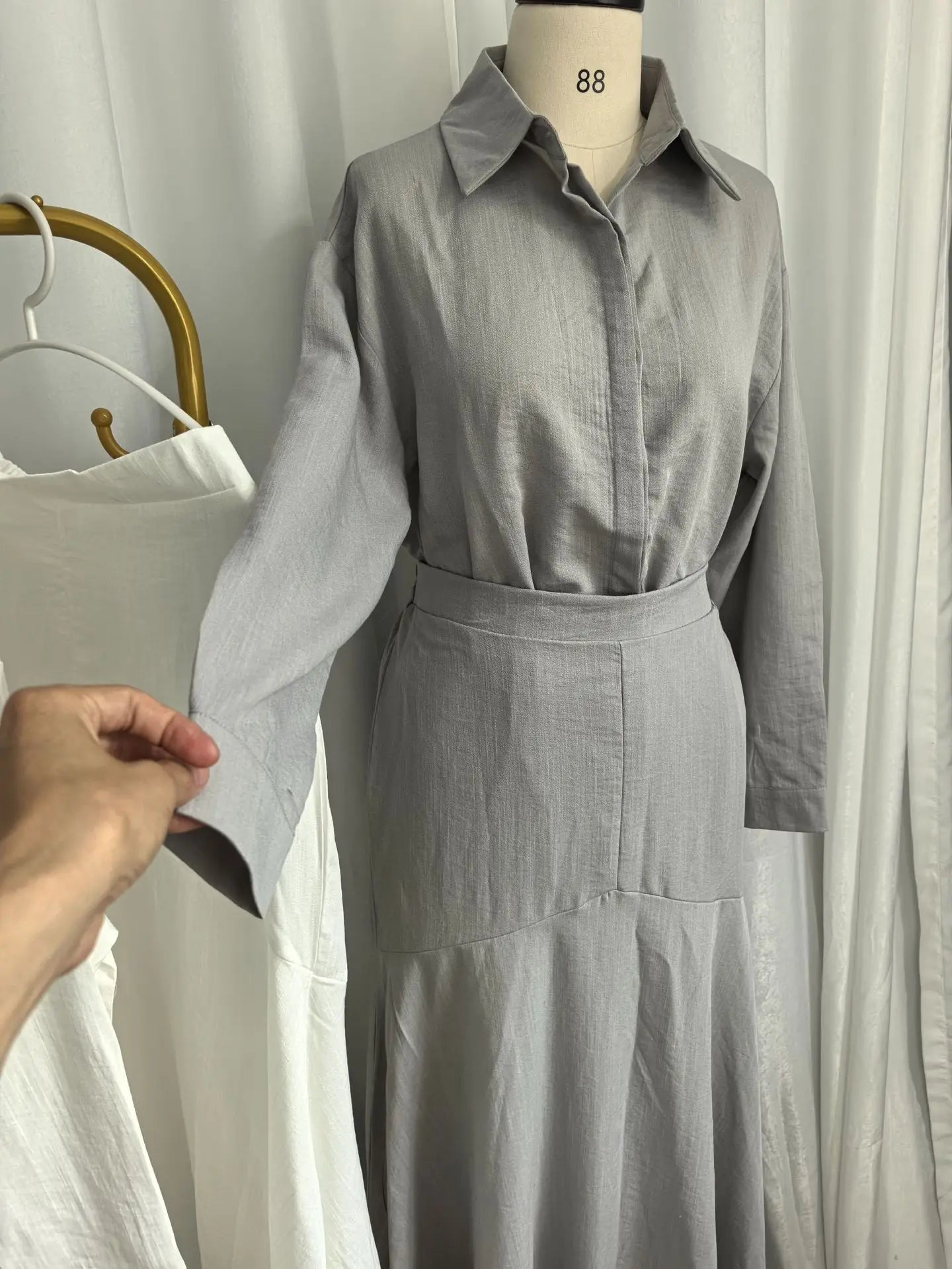 Eid Muslim Set Women Top Shirt Skirt 2 Piece Set Blouse Single Breaterd Solid Skirts Suits Arabic Dubai Musulman Ensembles 2025