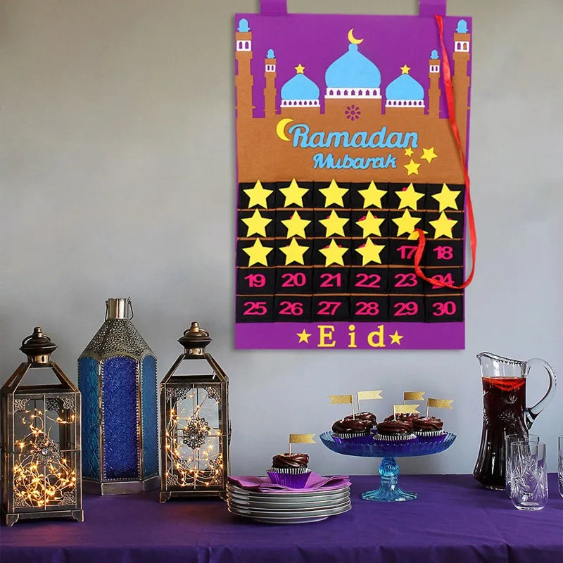Eid Mubarak DIY Felt Calendar Countdown Ramadan Decoration For Home Kids Gifts Islamic Muslim Party Decor Eid Ramadan Kareem