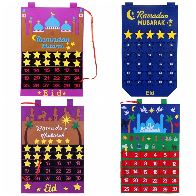 Eid Mubarak DIY Felt Calendar Countdown Ramadan Decoration For Home Kids Gifts Islamic Muslim Party Decor Eid Ramadan Kareem