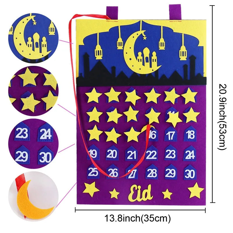 Eid Mubarak DIY Felt Calendar Countdown Ramadan Decoration For Home Kids Gifts Islamic Muslim Party Decor Eid Ramadan Kareem