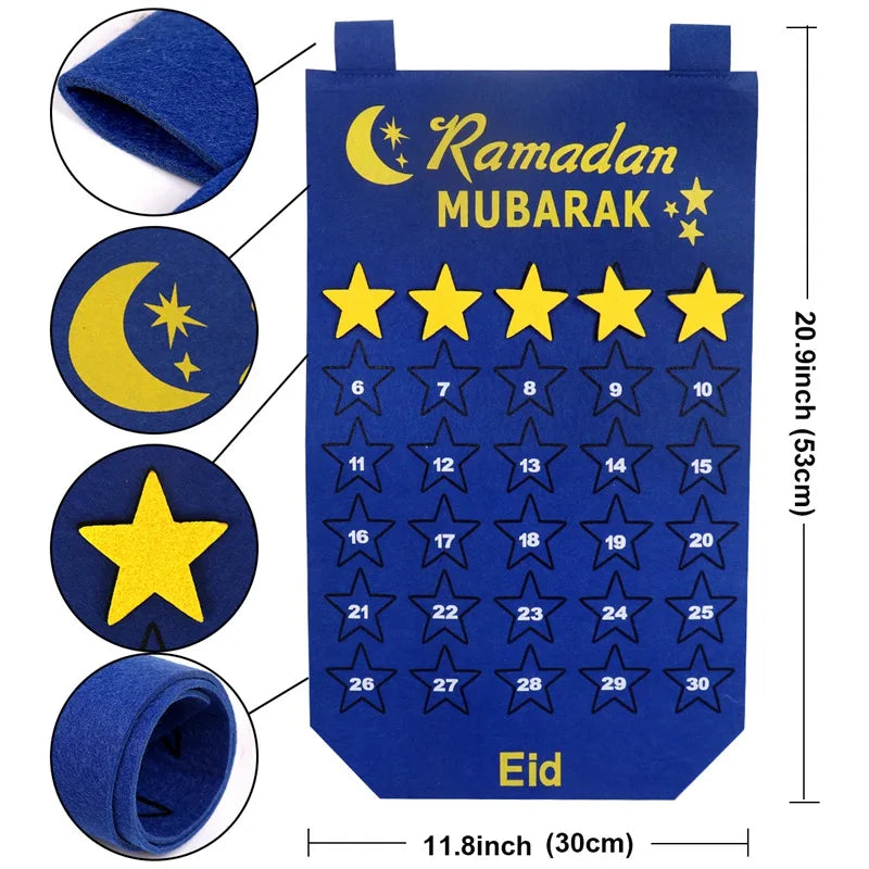 Eid Mubarak DIY Felt Calendar Countdown Ramadan Decoration For Home Kids Gifts Islamic Muslim Party Decor Eid Ramadan Kareem