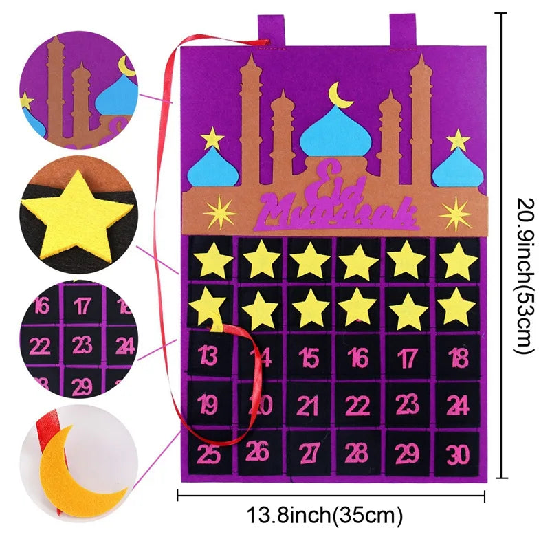 Eid Mubarak DIY Felt Calendar Countdown Ramadan Decoration For Home Kids Gifts Islamic Muslim Party Decor Eid Ramadan Kareem