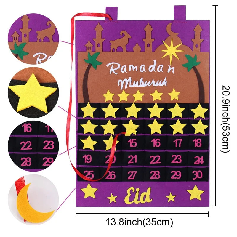 Eid Mubarak DIY Felt Calendar Countdown Ramadan Decoration For Home Kids Gifts Islamic Muslim Party Decor Eid Ramadan Kareem