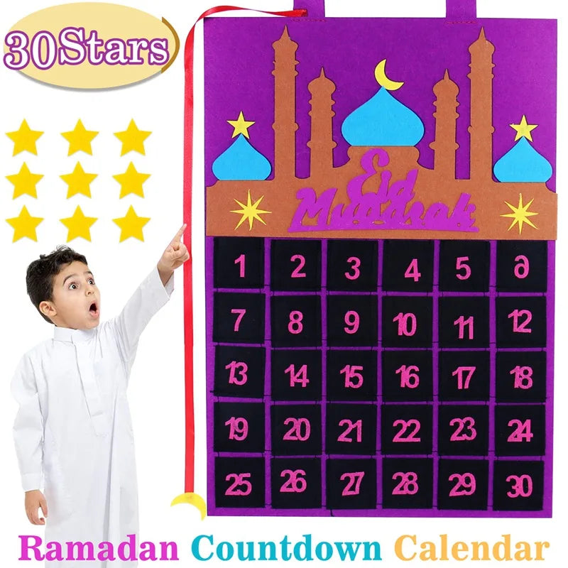 Eid Mubarak DIY Felt Calendar Countdown Ramadan Decoration For Home Kids Gifts Islamic Muslim Party Decor Eid Ramadan Kareem
